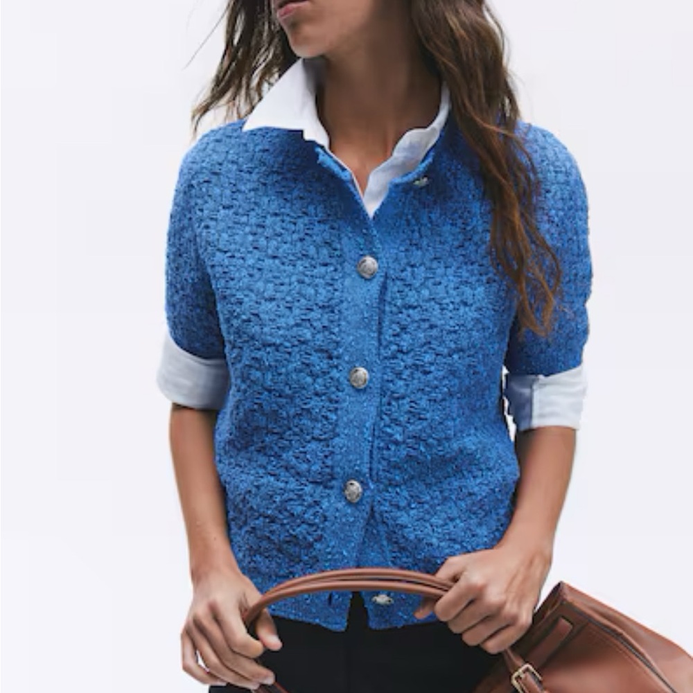 Blue Textured Knit Cardigan